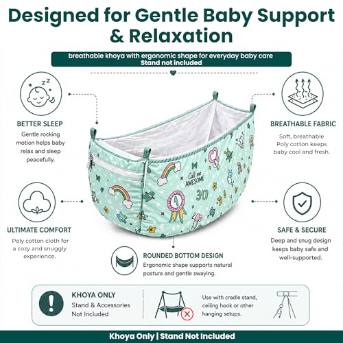 Image of Baby Cradle Khoya Cloth Poly Cotton Jhula Palna Fabric | For Newborn 0-3 Years, Breathable Hammock, Mosquito Net & Zipper, Washable Baby Swing, Up to 15 kg