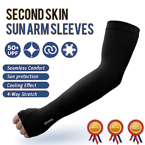 Image of GOUNOD Sun Protection Cooling Arm Sleeves with Thumb Holes - Gardening Outdoors Sports Workouts Sunscreen Arm Sleeves