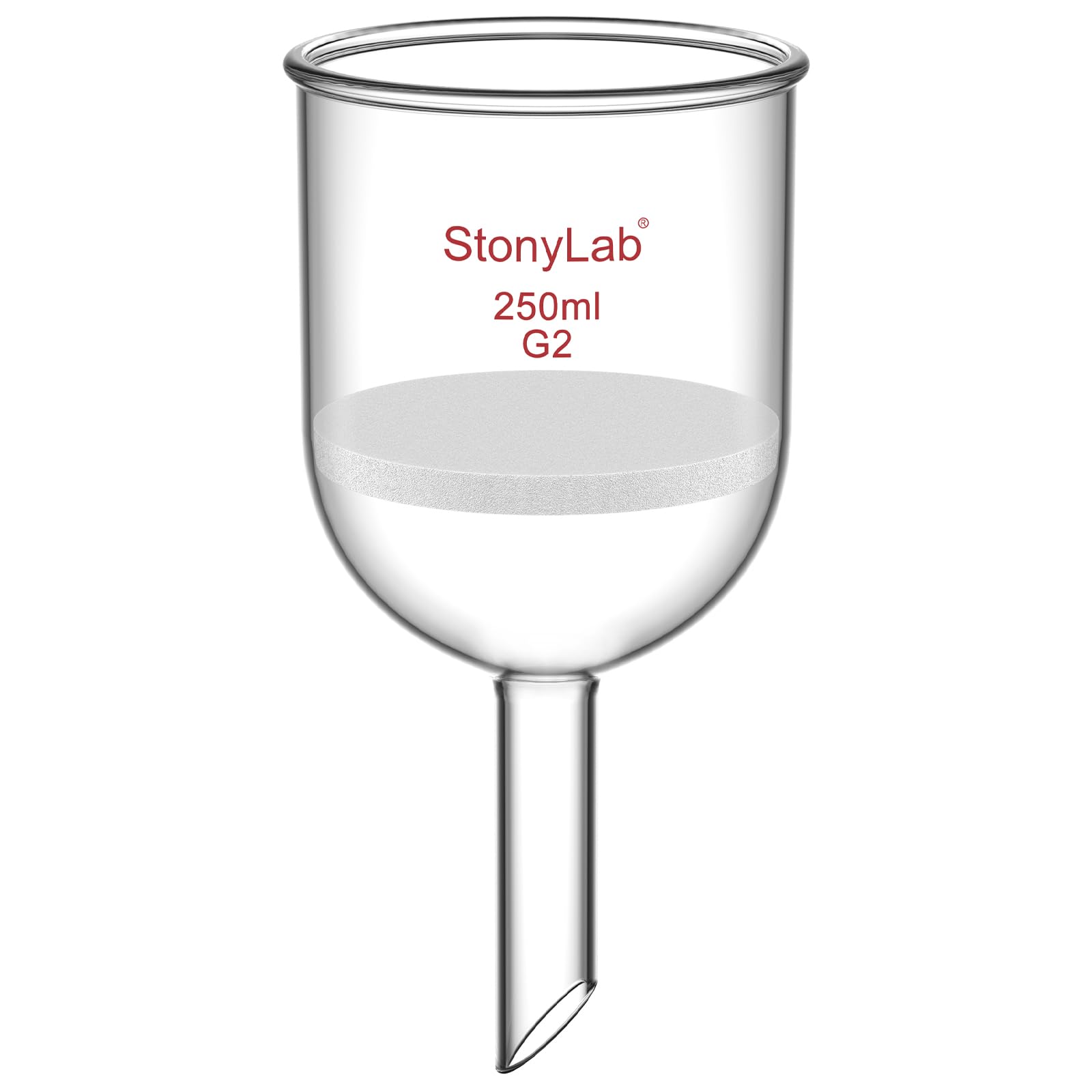 StonyLab Glas Büchnertrichter, Borosilikatglas Buchner Filtertrichter mit mittlerer Fritte(G2), 76mm Scheibendurchmesser, 80mm Tiefe, mit 24/40 Standard Taper Innengelenk - 250ml