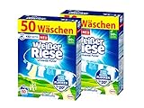 Weißer Riese Universal Pulver 100 WL (2x50 Waschladungen), Vollwaschmittel riesig stark gegen Flecken, Kalt-Aktiv schon ab 20° C, ergiebiges Waschpulver, ideal für Familien mit Kindern