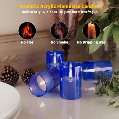 Image of 12Pack Flameless LED Candles with Timer, Battery Operated, Blue, 2 inchx3 inch | Small Pillar & Votive Candle with Realistic Flickering Warm Glow for Centerpieces, Wedding Tables, Holiday, and Home Decor