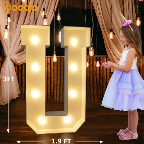 Image of Pooqla 3FT Marquee Light Up Letters, Cool White and Warm White LED Big Mosaic Marquee Letters 3 Feet, Giant Letter Sign for Balloons Birthday Anniversary Wedding Party Decoration, Letter U