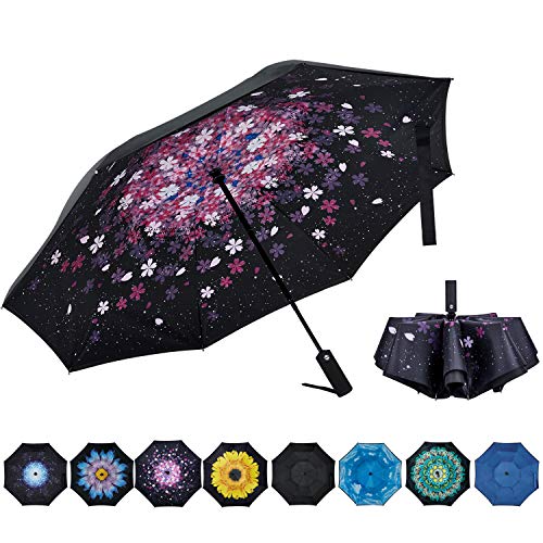 Image of Inverted Umbrella Double Layer Automatic Folding Reserve Umbrella Windproof UV Protection for Rain Car Travel Outdoor Men Women
