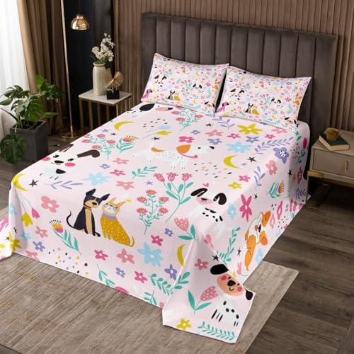 jejeloiu Cute Dog Coverlet Set Puppy Dog Bedspread for Kids Boys Girls Teens Room Decor Cute Poppy Pet Lovely Animal Quilted Coverlet King Size Botanical Floral Blossom Quilted