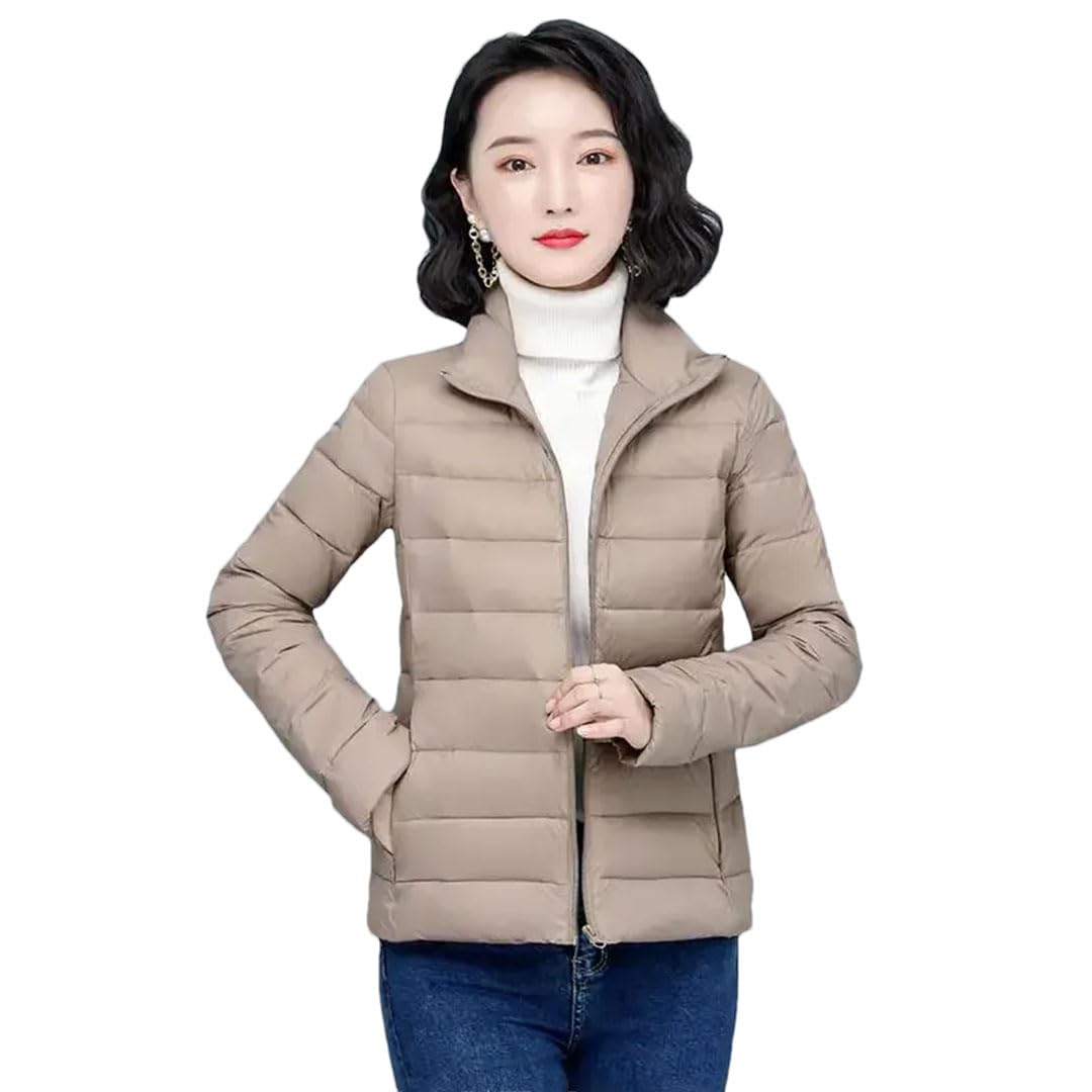 Damski krótki płaszcz puchowy kaczki pikowane przycięte kurtki gruba wyściółka koreańskie ubrania khaki XL, Khaki, XL