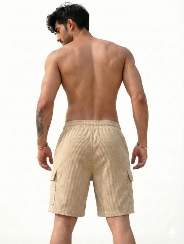 MALHOTRA Men's Premium Polycotton Casual Ribbed Shorts Beige - Image 2