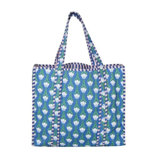 Image of LKGSM RUGS Cotton Tiger Block Print Tote Bag, Indian Handmade Shopping Shoulder Bag, Unisex Market Daily Use