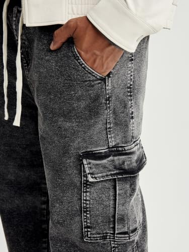 Image of JMIERR Men's Stretch Cargo Jeans Loose Straight | Over 60% Cotton Blend, Stretch Denim, Drawstring Waist, 5-Pocket Design, Loose Straight Fit, Casual Workwear Jeans
