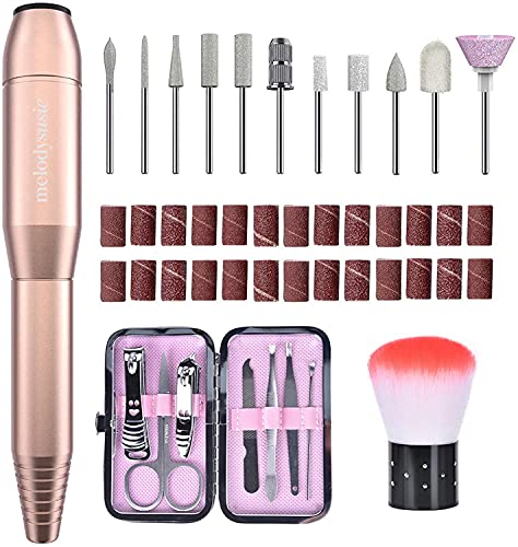 MelodySusie 11 in 1 Elektrische Nagelfeile für Gelnägel Professionelle Elektrische Nagelfräser Set Pediküreset Nagel Efile Kit für Nagelstudio und Persönliche DIY-Maniküre, Golden Cover