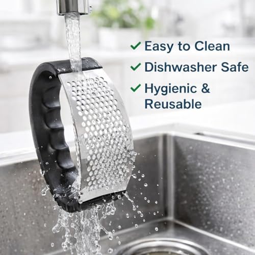 Image of Kitchen Stainless Steel Garlic Press with Ergonomic Handle,Garlic Crusher, Handy Garlic Crusher, Kitchen Garlic Crushing Tool.