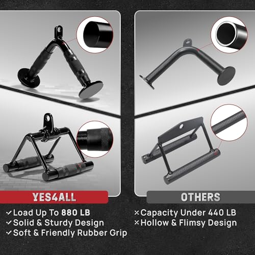 Image of Yes4All Cable Machine Attachment Set, Heavy-Duty 880 Lb LAT Pulldown Attachments, Cable Attachments for Gym, Rubber Handle for Secure Grip, 360 Rotation
