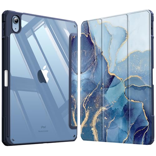 Fintie Funda Durable para iPad 11ª Gen 2025 (A16) de 11 Pulgadas, iPad 10ª Gen de 10.9 Pulgadas (2022) - Funda Antichoque y Soporte para Lápiz, Auto-Reposo/Activación,Mármol Azul Dorado