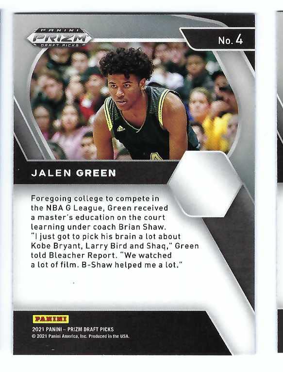 Amazon.com: JALEN GREEN 2021-22 Panini Prizm Draft Picks #4 Rookie