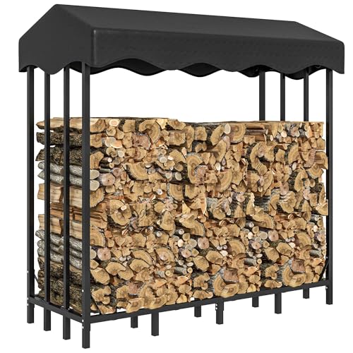 Outsunny Soporte para Leña con Cubierta 143x70x145 cm Leñera de Exterior Estante de Leña de Metal con Estructura Reforzada Impermeable Carga 1200 kg para Interior y Exterior Negro