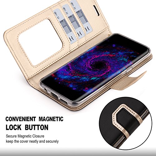 Fyy Leather Case With Mirror For Samsung Galaxy S8, Leather Wallet Flip Folio Case With Mirror And Wrist Strap For Samsung Galaxy S8 Black #TOP7