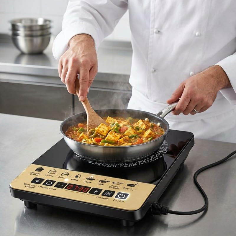 Image of Drumstone (𝟏𝟓-𝐘𝐞𝐚𝐫𝐬 𝐰𝐚𝐫𝐫𝐚𝐧𝐭𝐲) Portable 2000 Watt Induction Cooktop Electric Burner, Smart Cooking Stove with Temp Control, Energy Efficient, Crystal Glass Surface for Home Kitchen