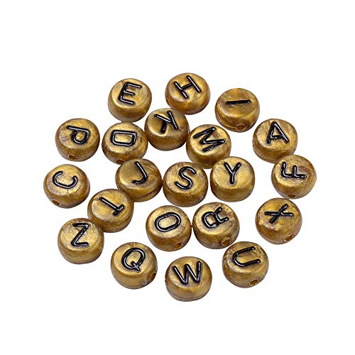 PH PandaHall Letter Beads, 200 pcs 7x4mm Acrylic Beads Flat Round Alphabet Beads for Clay Choker Bracelet Necklace Earring Waist Chain Jewelry DIY Craft Making, Yellow