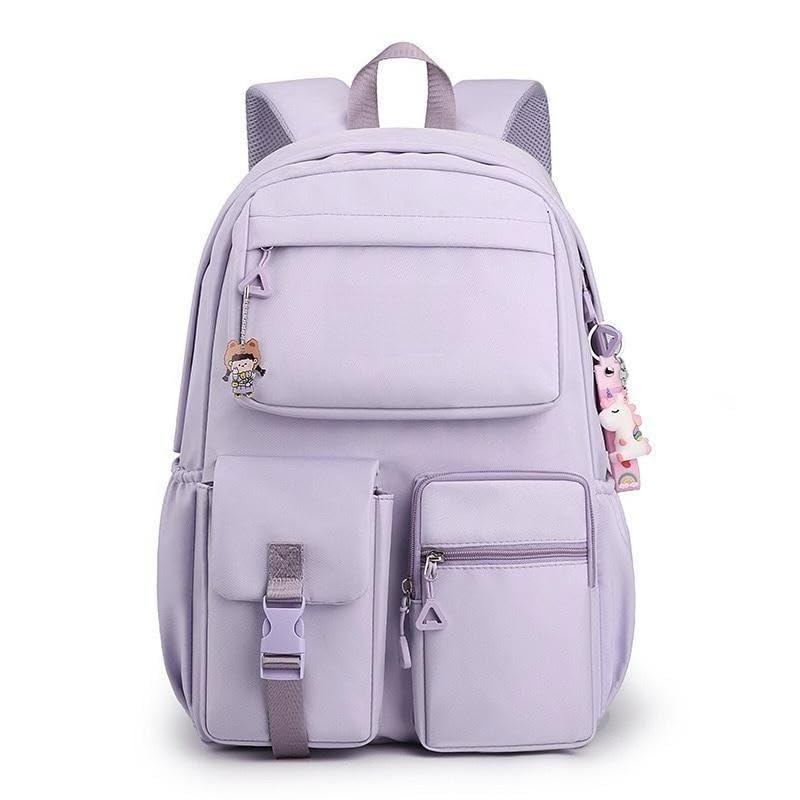 Mochila Feminina Escolar Simples - Mochila Coreana Impermeável com Grande Capacidade, Chaveiro Incluso, Ideal para Passeio, Estudos e Dia a Dia(Roxo)
