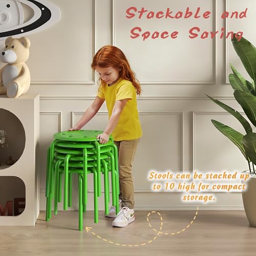 Image of VECELO 6-Piece Stacking Stools for Classroom, 12 Inch Height, Decoration Flexible Seating for Schools, Green