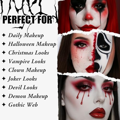 UCANBE Red Halloween Makeup Kit – Clown Vampire Joker Demon Makeup Set for SFX Costume Cosplay with Eyeshadow Palette, White Foundation, Red Liquid, Black Eyeliner, Setting Powder & Sponges - Image 7