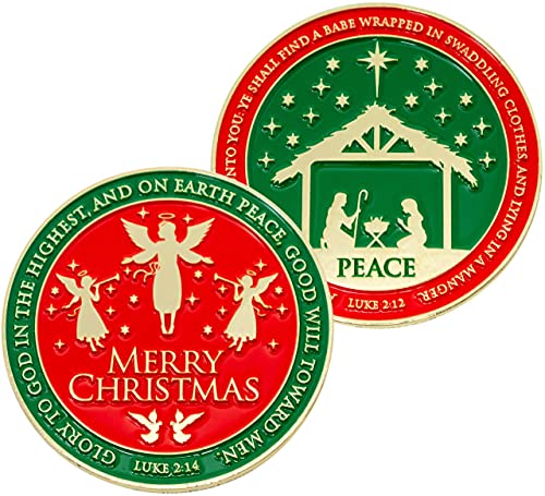 Merry Christmas Christian Coin, Glory to God in The Highest Collectible Challenge Coin, Jesus Mary and Joseph in The Manger, Gold Plated Luke 2:12 Gift