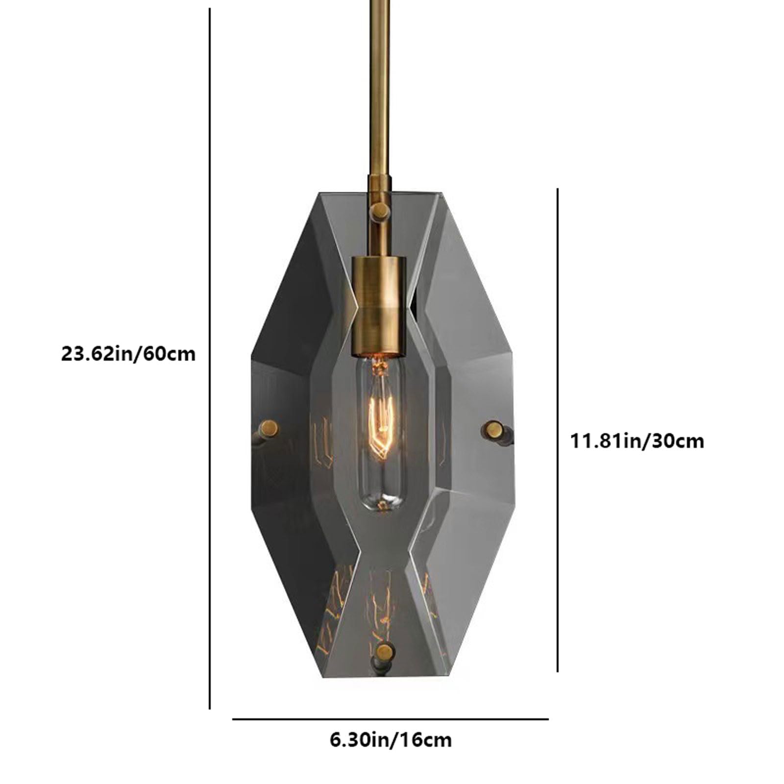 Lampada a sospensione in ottone per camera da letto, lampada a sospensione in cristallo a doppia faccia ad alta trasparenza, lampadario creativo sfaccettato, adatto per isole cucina