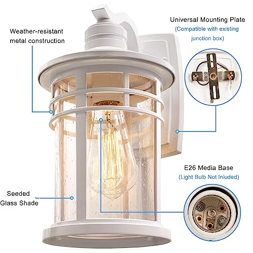 Image of Darkaway Outdoor Porch Lights Wall Mount, Outdoor Light Fixtures Sconces Wall Lighting with Seeded Glass Waterproof Exterior Lights for Patio Yard House Hallway Doorway Garage(2 Pack, White)
