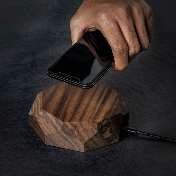 oakywood geometric wireless qi charging station real wood stainless steel 15w fast charging geometric shapes handcrafted in eu walnut