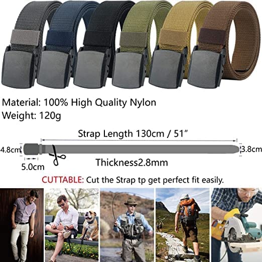 Image of Styxon Mens Belt Web,Nylon Webbing Canvas Outdoor Casual Belt with Plastic Buckle Breathable for Work Sports | 45 Inch | Multi Color