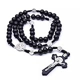 KOMI Handmade Wooden Catholic Rosaries, Wood Christian Prayer Beads Rosary, Black Rosary Beads Catholic for Men Women
