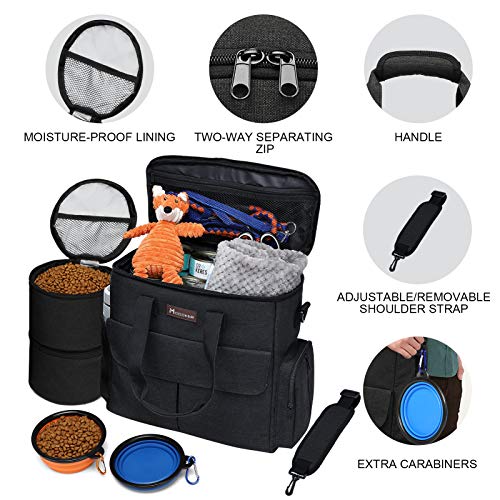 Modoker Dog Travel Bag,Weekend Pet Travel Set for Dog and Cat, Airline Approved Tote Organizer with Multi-Function Pockets Black