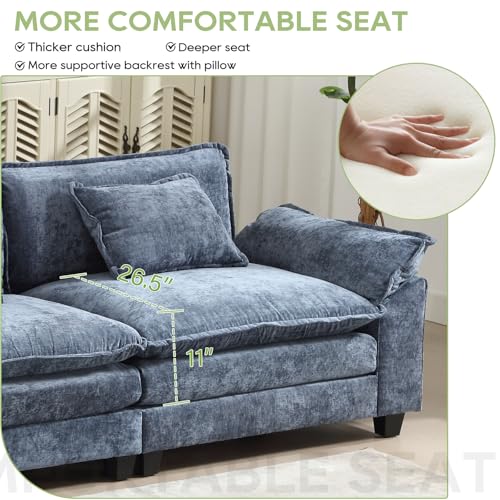 Image of Oprisen 154 inch Modular Sectional Sofa, Comfy Cloud Couch Sectional Sofa with Ottoman, Chenille Sofa Sleeper Deep Seat Sofa with Throw Pillows for Living Room (Blue, 154 inch- U Shape)