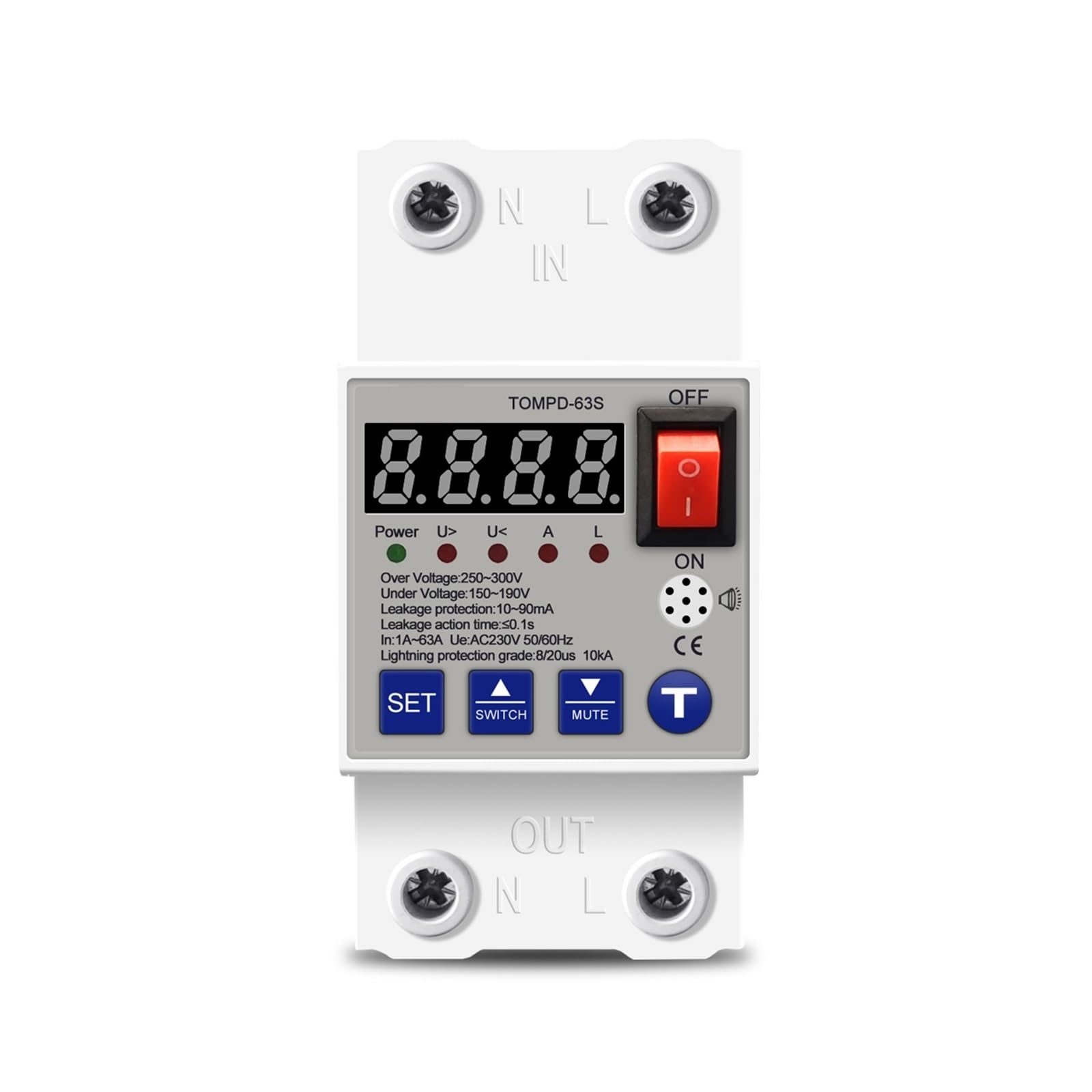 RWRAPS Protector de Voltaje Disyuntor de reconexión automática 63A, protección contra sobretensiones y bajo Voltaje, protección contra sobretensiones, relé Protector