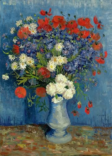 Tableau bleuets et coquelicots Van Gogh pour raviver un mur de chambre blanc 60x90