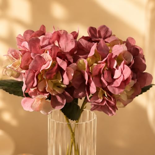 Image of Art Street Artificial Pink Hydrangea Flower Stick for Vases| Faux Flowers| Ideal for Home Decor |Items for Living Room |Christmas Day, New Year Decor| 6 Head Flower|Size: 18 Inch (Set of 2)