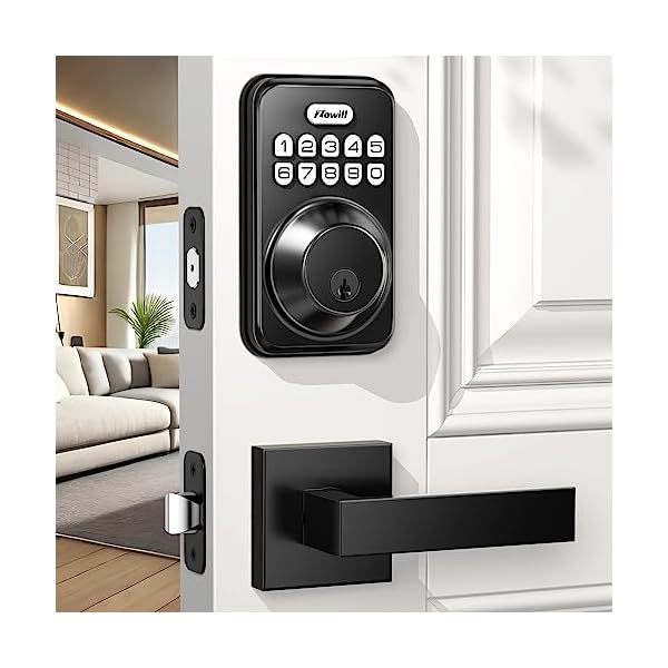 Keyless Entry Door Lock with 2 Lever Handles, Zowill Electronic Keypad Deadbolt, Auto-Locking, Anti-Peeping Password, Digital Smart Code Door Lock, Front Door Handle Sets, Matte Black