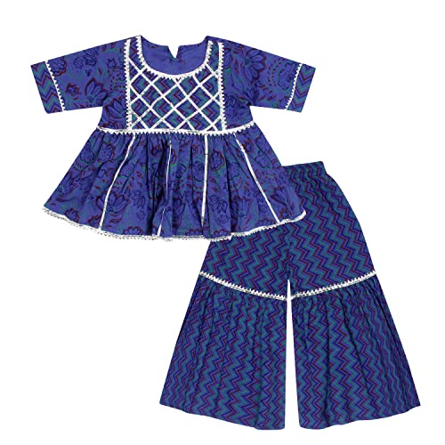 Baby Girls Cotton Sanganeri Printed Frock Style Kurti with Printed Sharara Dress
