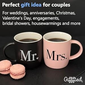 Triple Gifffted Mr and Mrs Coffee Mugs Couples Gifts Ideas for Wedding Anniversary Engagement Valentines Christmas His Hers Present Husband Wife Him Her Men Women Bride Groom Newlyweds Ceramic 13Oz