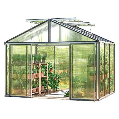 GFP Gewächshaus Asteria 21 Premium 311x235 cm mit integriertem Fundament 16 mm Doppelstegplatten, Farbe Aluminium Natur