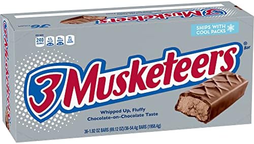 3 MUSKETEERS Candy Milk Chocolate Bars, Full Size, 1.92 oz Bar (Pack of 36) Box