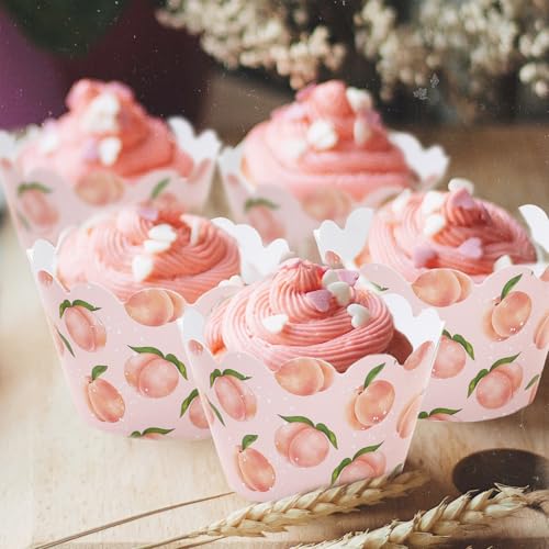 Envoltorios de cupcakes de melocotón con diseño de acuarela para adornar tartas de fiesta 4