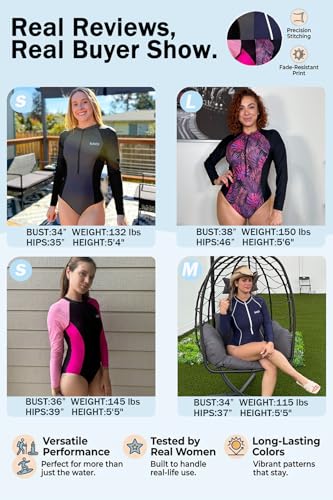 Image of Daci Women One Piece Long Sleeve Swimsuits Rash Guard Built in Bra UPF 50+