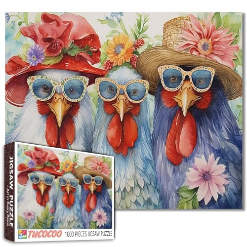 Tucocoo Hahn-Puzzles für Erwachsene, 1000 Teile, Tiere, Tropische Blumen, Kunstwerk-Puzzle, 70 x 50 cm, bunt… – Ansicht 1