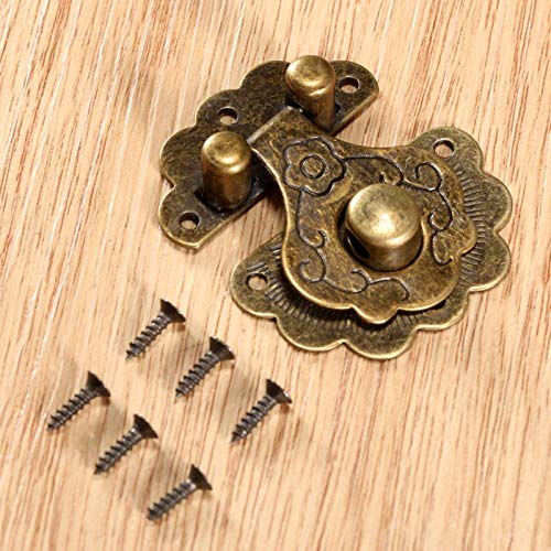 Image of 1Pc Antique Brass Vintage Hasps Decorative Jewelry Gift Wooden Box Hasp Retro Suitcase Latch Hook with Screws 40x36mm
