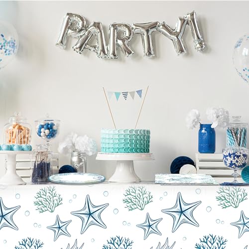 Image of 41Pcs Ocean Seashell Party Supplies Kit,Coastal Beach Disposable Party Tableware Decorations,Starfish Coral Paper Plates Napkins and tablecloth for Kids Summer Birthday Baby Shower, Serves 20
