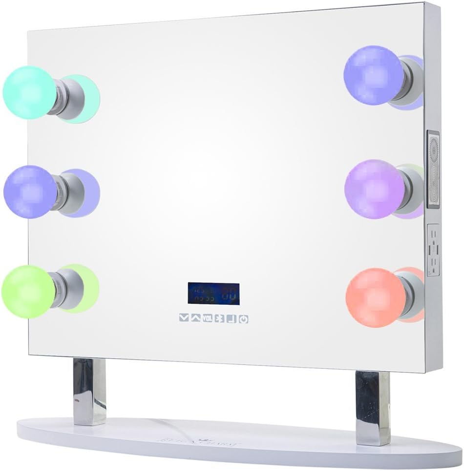 ReignCharm 6-Smart LED Light Bulbs Hollywood Vanity Mirror with Bluetooth Speakers, 26-inches Wide by 25.5-inches high