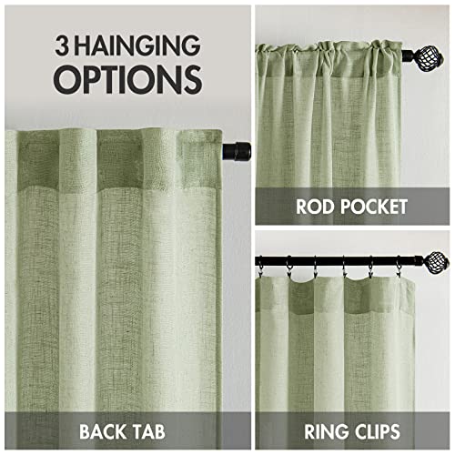 MIULEE Sage Green Linen Curtains 84 Inch Length for Bedroom Living Room, Soft Thick Linen Textured Window Drapes Semi Sheer Light Filtering Back Tab Rod Pocket Burlap Look, 2 Panels, 37x84 Inches