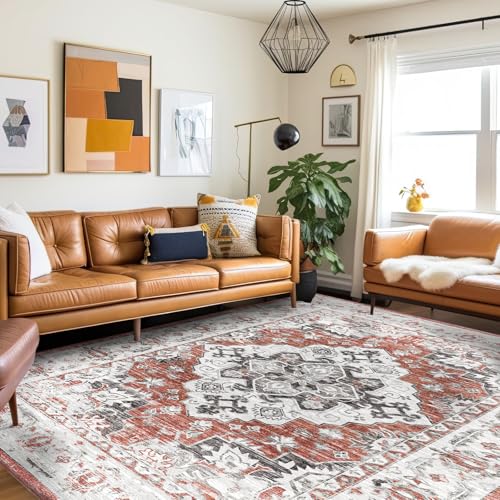 Vamcheer Vintage Area Rugs for Living Room - Large Classic Washable Soft Short Pile Rugs for Bedroom Traditional Carpet for Kitchen Office Dining Room Non Slip Non Shedding, 160x230CM, Red