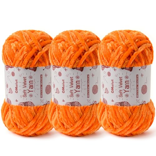 Image of 3x100g Fluffy Velvet Chenille Yarn for Crocheting and Knitting, 3x87.4yd Baby Yarn for Crocheting Soft, Crochet Chunky Yarns Amigurumi Yarns（Orange