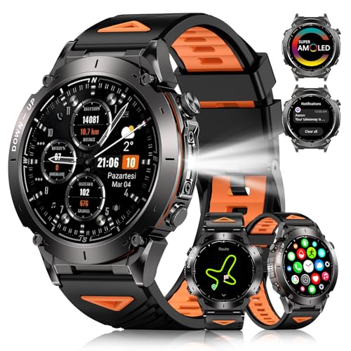 PODOEIL GPS Military Smart Watch For Men With Bluetooth Call, 1.43' AMOLED Waterproof Fitness...